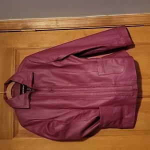 Cranberry or Mauve colored leather jacket